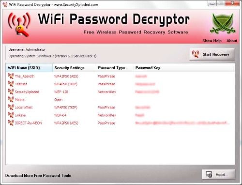 узнаем пароль wi-fi с помощью программы WiFi Password Decryptor